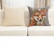 Forest Fox Grey Belgian Sofa Pillow Cover | Close Up 5