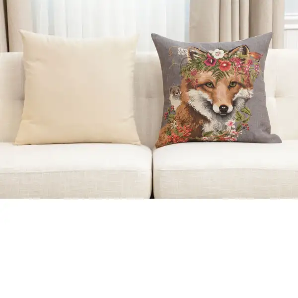 Forest Fox Grey Belgian Cushion Cover - 18 in. x 18 in. Cotton by Charlotte Home Furnishings Inc | Close Up 5
