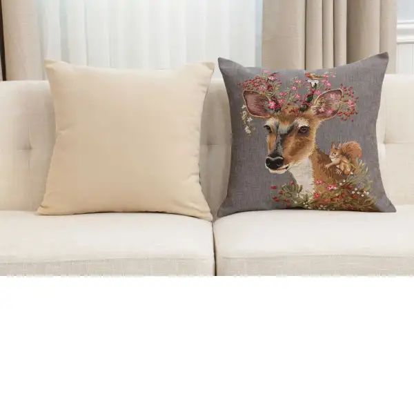 Forest Deer Grey Belgian Cushion Cover - 18 in. x 18 in. Cotton by Charlotte Home Furnishings Inc | Close Up 5