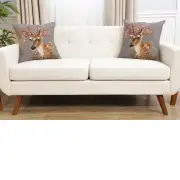 Forest Deer Grey Belgian Sofa Pillow Cover | Close Up 5