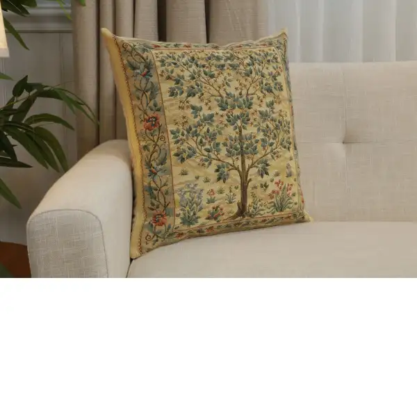 Tree of Life Light Belgian Sofa Pillow Cover | Close Up 1