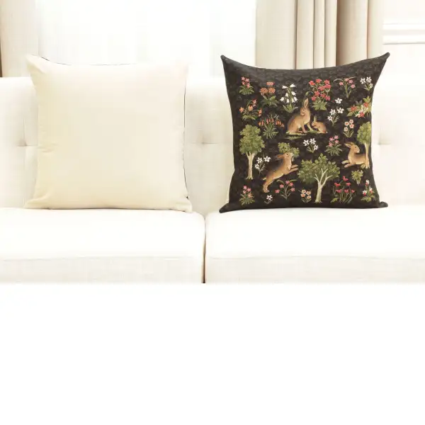 Forest Rabbit Family Belgian Cushion Cover - 18 in. x 18 in. Cotton by Charlotte Home Furnishings Inc | Close Up 5