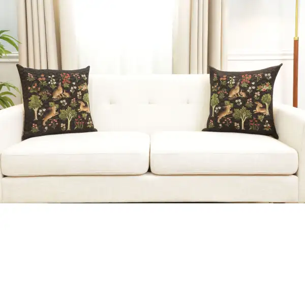 Forest Rabbit Family Belgian Cushion Cover - 18 in. x 18 in. Cotton by Charlotte Home Furnishings Inc | Close Up 5