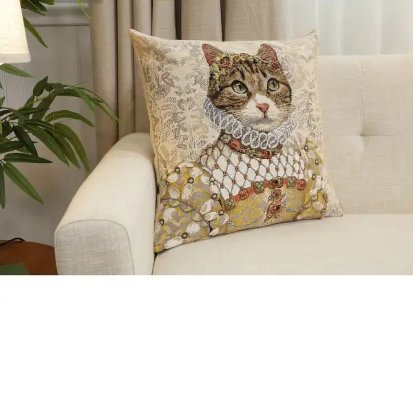 Grey Cat Sisi Light Belgian Cushion Cover - 18 in. x 18 in. Cotton by Charlotte Home Furnishings Inc | Close Up 1