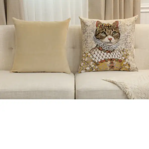 Grey Cat Sisi Light Belgian Cushion Cover - 18 in. x 18 in. Cotton by Charlotte Home Furnishings Inc | Close Up 5