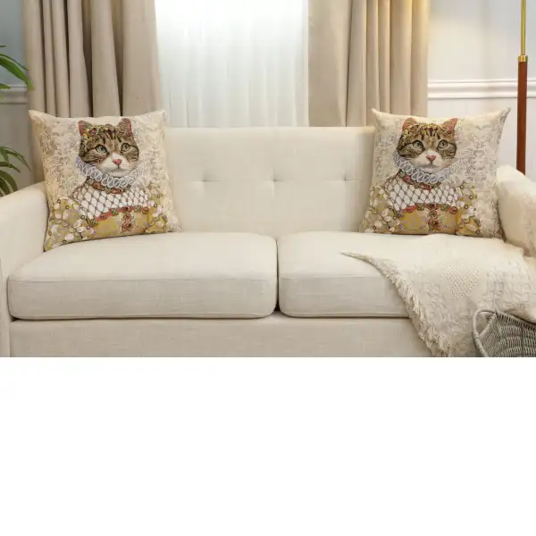 Grey Cat Sisi Light Belgian Cushion Cover - 18 in. x 18 in. Cotton by Charlotte Home Furnishings Inc | Close Up 5