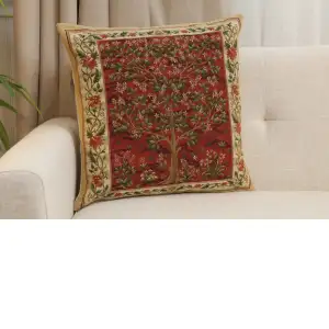 Tree Of Life Red I Belgian Cushion Cover - 18 in. x 18 in. Cotton by Charlotte Home Furnishings Inc