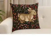 Medieval Rabbit with Flowers Running Belgian Sofa Pillow Cover | Close Up 1