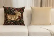 Medieval Rabbit with Flowers Running Belgian Sofa Pillow Cover | Close Up 5