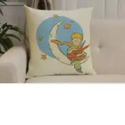 The Little Prince with a Fox on the Moon Belgian Sofa Pillow Cover | Close Up 1