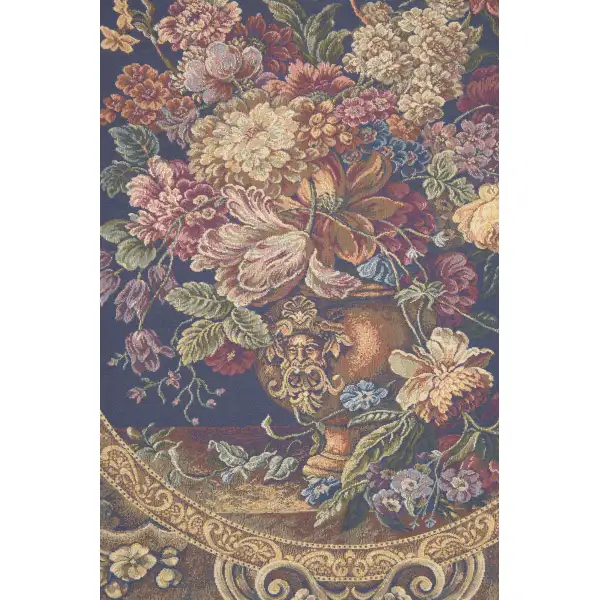 Floral Composition in Vase Dark Blue Italian Tapestry | Close Up 1