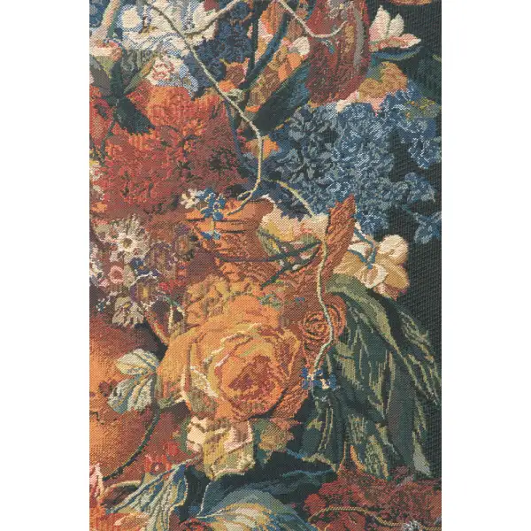 Terracotta Floral Bouquet Black Belgian Tapestry Wall Hanging - 32 in. x 42 in. Cotton/Treveria/Wool by Jan Van Huysum | Close Up 1