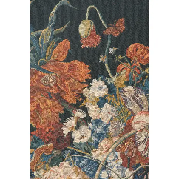 Terracotta Floral Bouquet Black Belgian Tapestry Wall Hanging | Close Up 2