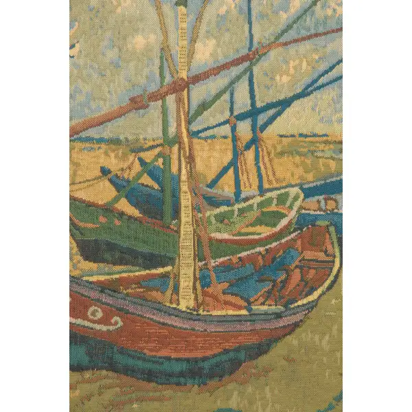 Van Goghs Fishing Boats Belgian Tapestry Wall Hanging | Close Up 1