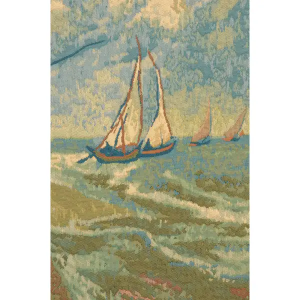 Van Goghs Fishing Boats Belgian Tapestry Wall Hanging | Close Up 2