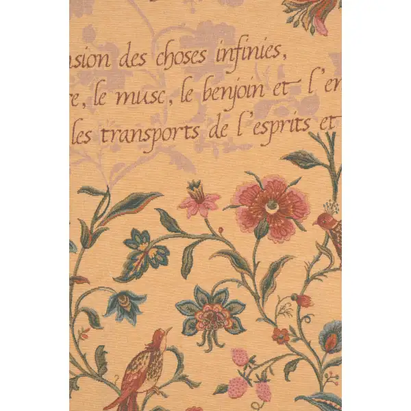 French Poem And Birds Belgian Tapestry - 54 in. x 72 in. SoftCottonChenille by Charlotte Home Furnishings | Close Up 2