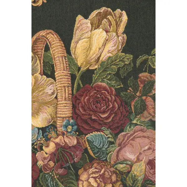 Flower Basket Black II Italian Tapestry - 42 in. x 24 in. Cotton/Viscose/Polyester by Charlotte Home Furnishings | Close Up 2