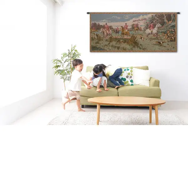 English Hunting Scene French Wall Tapestry - 64 in. x 29 in. Cotton/Viscose/Polyester by Charlotte Home Furnishings | Life Style 2