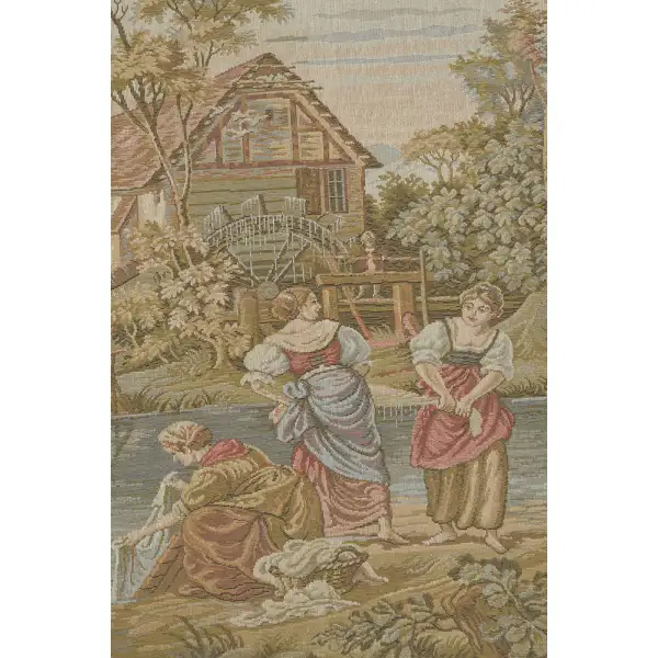 Washing Day At The Mill Horizontal Italian Tapestry - 65 in. x 45 in. Cotton/Viscose/Polyester by Francois Boucher | Close Up 1