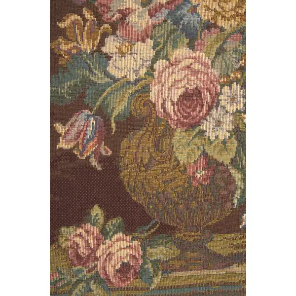 Vase with Flowers Brown Italian Tapestry | Close Up 1