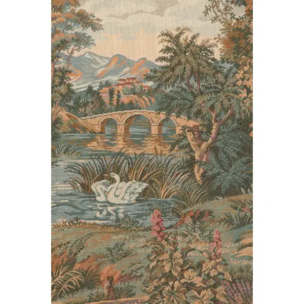 Swan In The Lake Large With Border Italian Tapestry - 70 in. x 37 in. Cotton/Viscose/Polyester by Charlotte Home Furnishings | Close Up 1