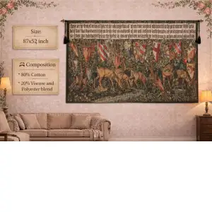 Verdure With Reindeer Belgian Tapestry Wall Hanging - 87 in. x 52 in. Cotton/Viscose/Polyester by Edward Burne Jones