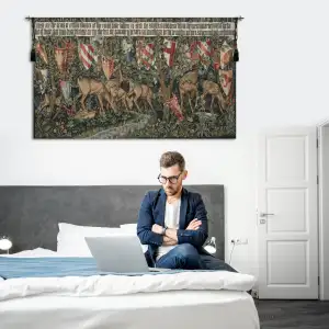 Verdure With Reindeer Belgian Tapestry Wall Hanging - 87 in. x 52 in. Cotton/Viscose/Polyester by Edward Burne Jones