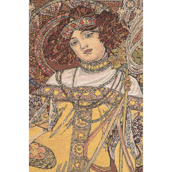 Mucha Autumn Belgian Tapestry Wall Hanging - 26 in. x 60 in. Cotton/Polyester by Alphonse Mucha | Close Up 1