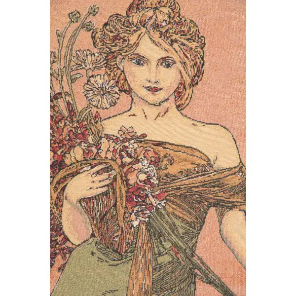 Mucha Spring Belgian Tapestry Wall Hanging - 27 in. x 60 in. Cotton/Polyester by Alphonse Mucha | Close Up 1