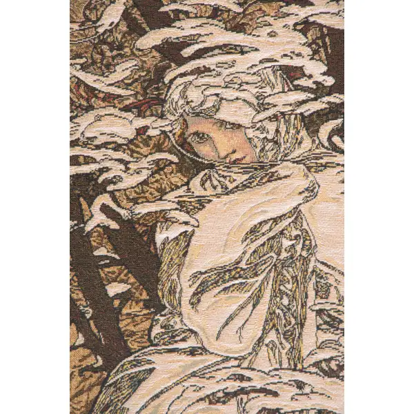 Mucha Winter Belgian Tapestry Wall Hanging - 27 in. x 58 in. Cotton/Polyester by Alphonse Mucha | Close Up 1