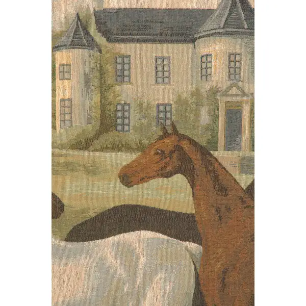 Five English Horses French Wall Tapestry - 58 in. x 42 in. Wool/cotton/others by Friedrich Wilhelm Keyl | Close Up 1
