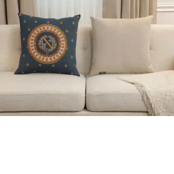 Blue Napoleon Tapestry Cushion Cover - 18 in. x 18 in. Cotton by Charlotte Home Furnishings Inc | Close Up 5