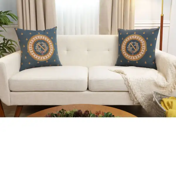 Blue Napoleon Tapestry Cushion Cover - 18 in. x 18 in. Cotton by Charlotte Home Furnishings Inc | Close Up 5