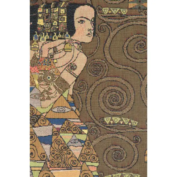 L'Attente Klimt A Gauche Fonce French Wall Tapestry - 18 in. x 38 in. Cotton/Viscose/Polyester by Gustav Klimt | Close Up 1