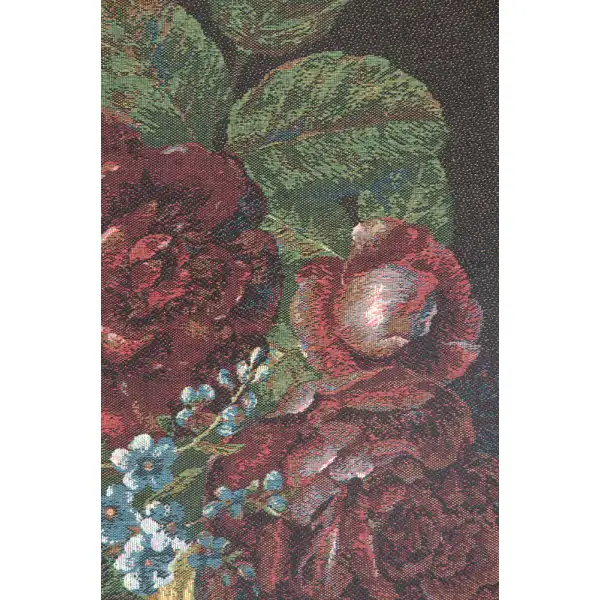 Silk Basket of Flowers Black French Wall Tapestry | Close Up 2