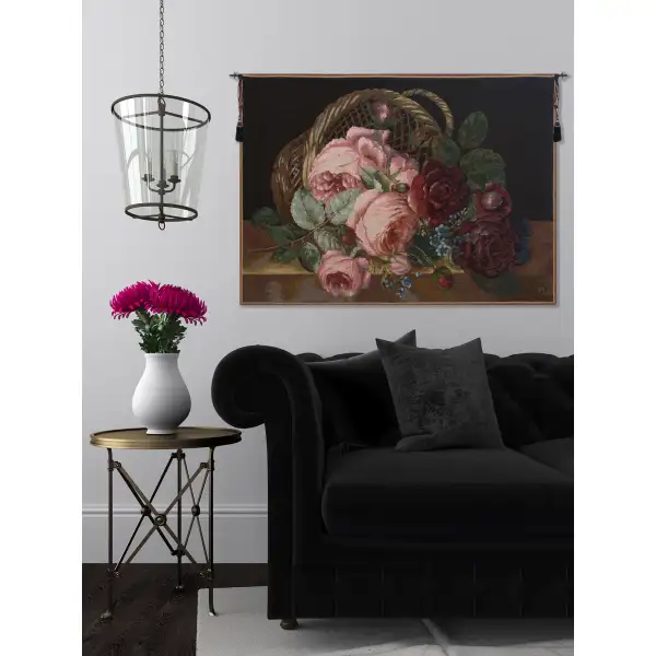 Silk Basket of Flowers Black French Wall Tapestry | Life Style 1