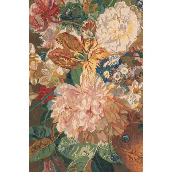 Terracotta Floral Bouquet Gold Belgian Tapestry Wall Hanging - 48 in. x 64 in. Cotton/Viscose/Polyester by Jan Van Huysum | Close Up 1