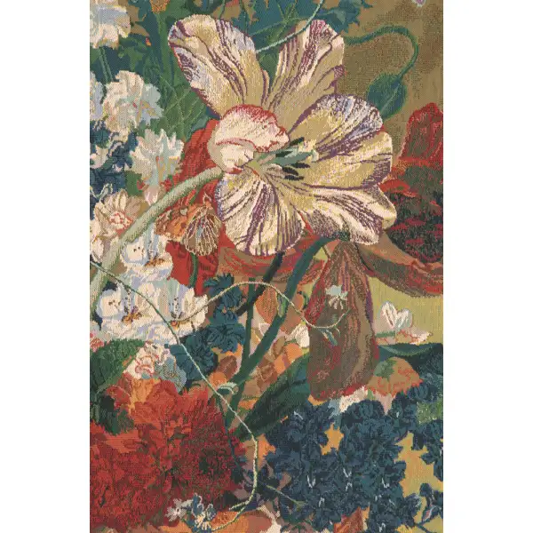 Terracotta Floral Bouquet Gold Belgian Tapestry Wall Hanging - 48 in. x 64 in. Cotton/Viscose/Polyester by Jan Van Huysum | Close Up 2