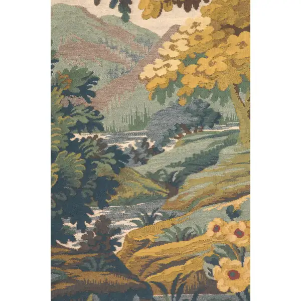 Landscape with Flowers Belgian Tapestry Wall Hanging | Close Up 1