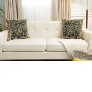 Charlotte Home Furnishings Throw Pillow Covers Decorative Boho Pillow Covers for Couch Living Room Blue Tree Square Pillow Cases 18x18 European Cotton Jacquard Woven for Cozy Bedroom Decor