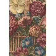 Flower Basket with Cream Chenille Background Italian Tapestry | Close Up 1