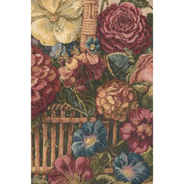 Flower Basket with Cream Chenille Background Italian Tapestry | Close Up 1