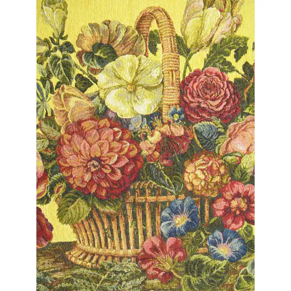 Flower Basket with Yellow Chenille Background Italian Tapestry | Close Up 1