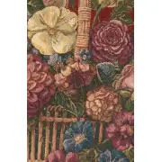 Flower Basket with Burgundy Chenille Background Italian Tapestry | Close Up 1