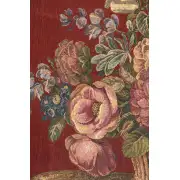 Flower Basket with Burgundy Chenille Background Italian Tapestry | Close Up 2