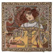 C Charlotte Home Furnishings Inc Mucha Autumn I European Cushion Cover - 18 in. x 18 in. Cotton by Alphonse Mucha | Close Up 1