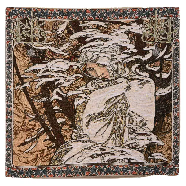 C Charlotte Home Furnishings Inc Mucha Winter I European Cushion Cover - 18 in. x 18 in. by Alphonse Mucha | Close Up 1