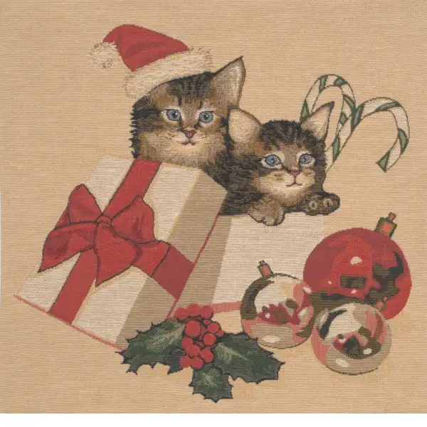 Christmas Kitties Belgian Cushion Cover - 18 in. x 18 in. Cotton by Charlotte Home Furnishings | Close Up 1