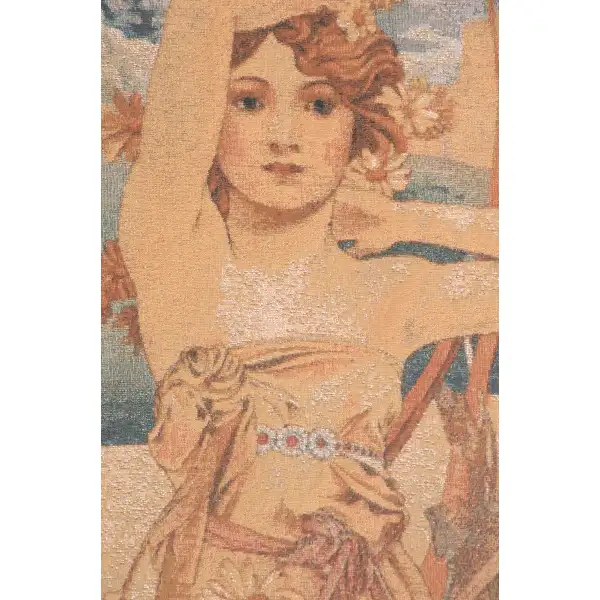 Mucha Jour Belgian Tapestry Wall Hanging - 27 in. x 74 in. Cotton/Viscose/Polyester by Alphonse Mucha | Close Up 1