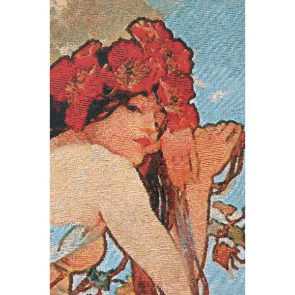 Summer Mucha Belgian Tapestry Wall Hanging - 24 in. x 50 in. CottonWool by Alphonse Mucha | Close Up 1